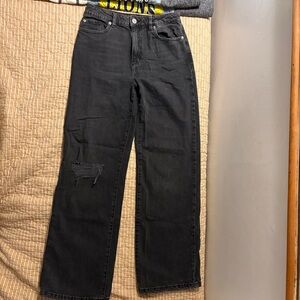 Garage Denim Black Wide-Leg Flare Jeans with Distressed Knee Size 5